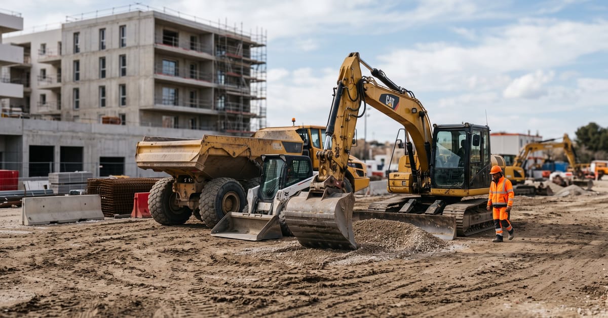 Matériel BTP sur un chantier de construction : équipements professionnels pour travaux