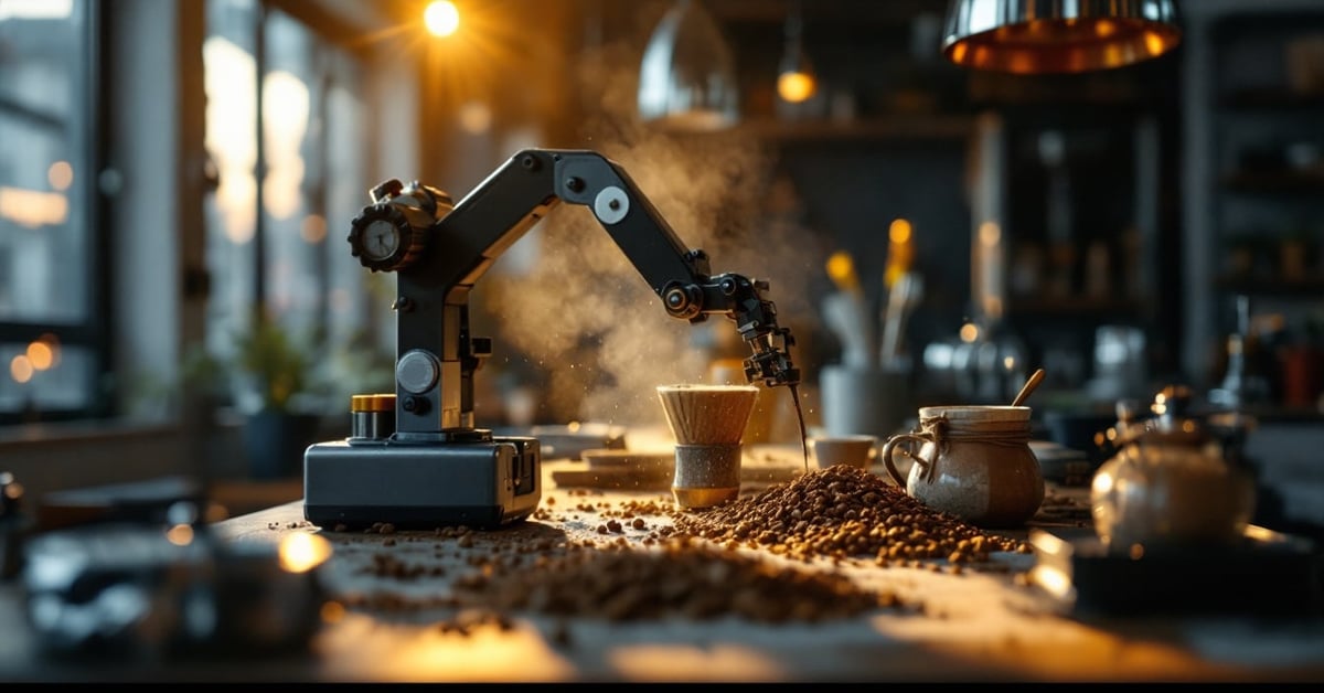 Machine à café de chantier robuste posée sur un site de construction, prête à l'emploi